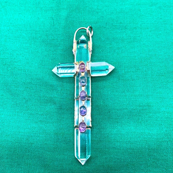 Hand Crafted Jewelry Rare Handmade Natural Quartz Crystal Cross